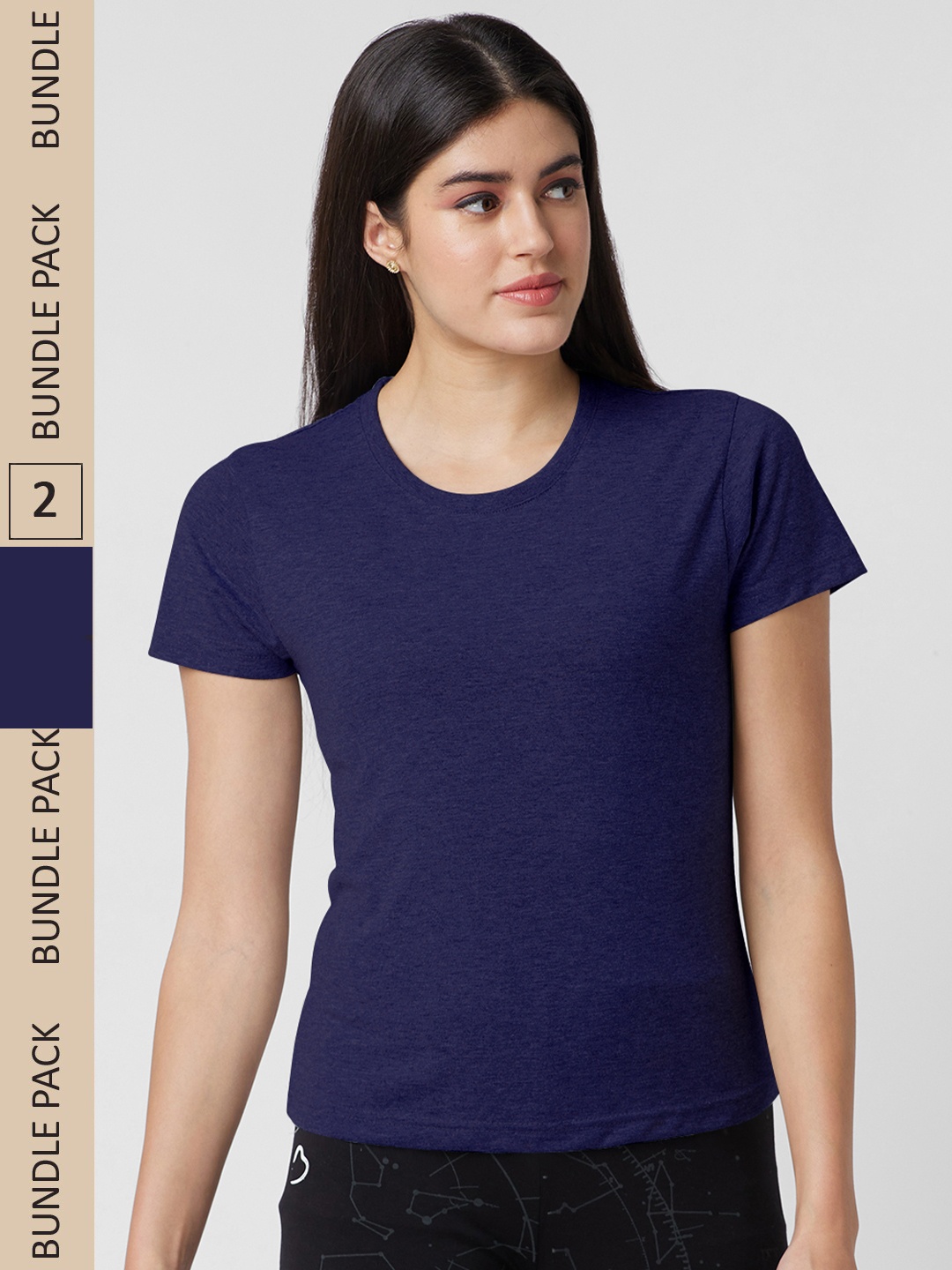 

NOIRA Pack Of 2 Round Neck Slim Fit T-Shirt, Navy blue