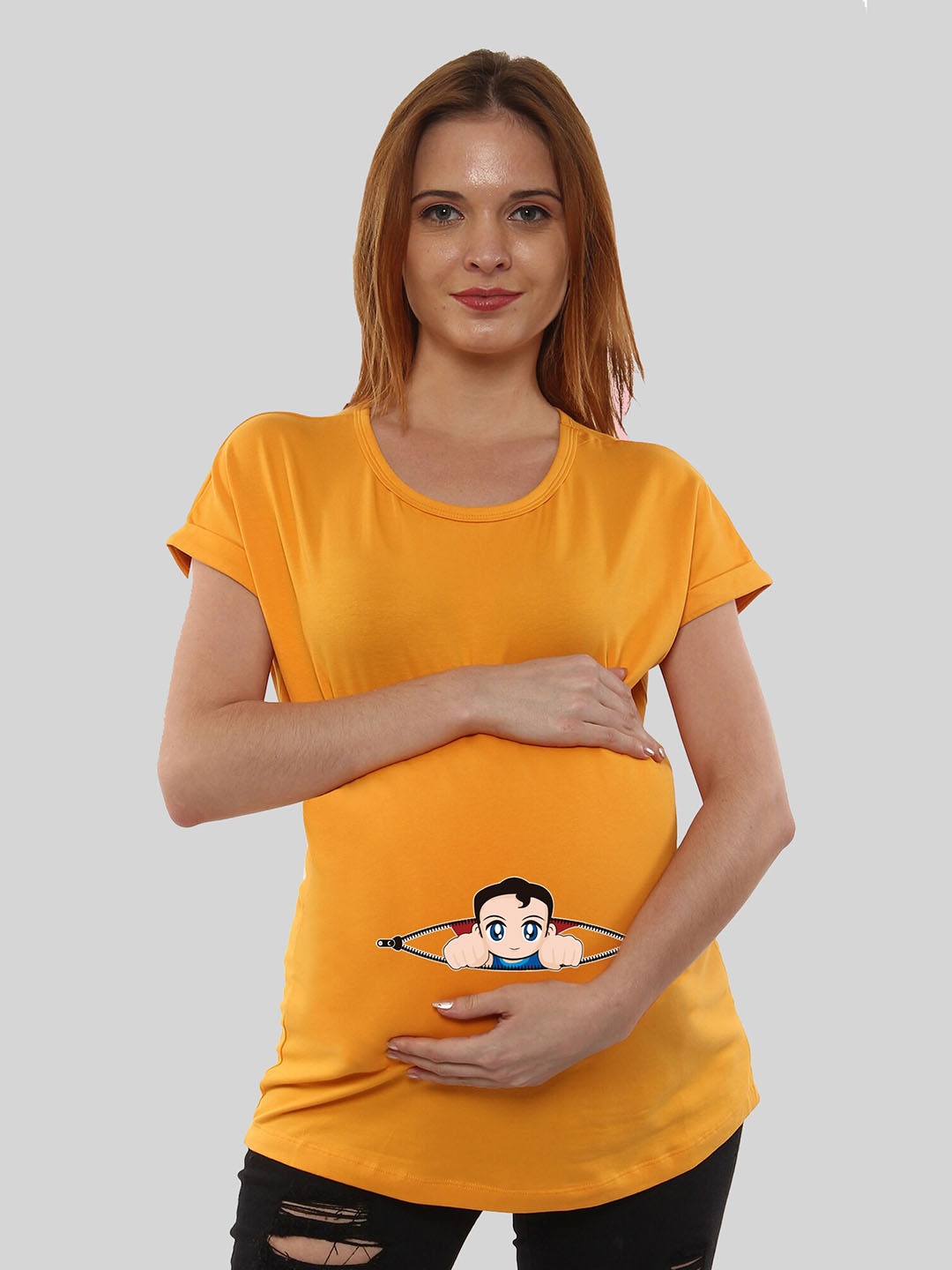 

SillyBoom Maternity Graphic Printed Round Neck Cotton T-shirt, Yellow