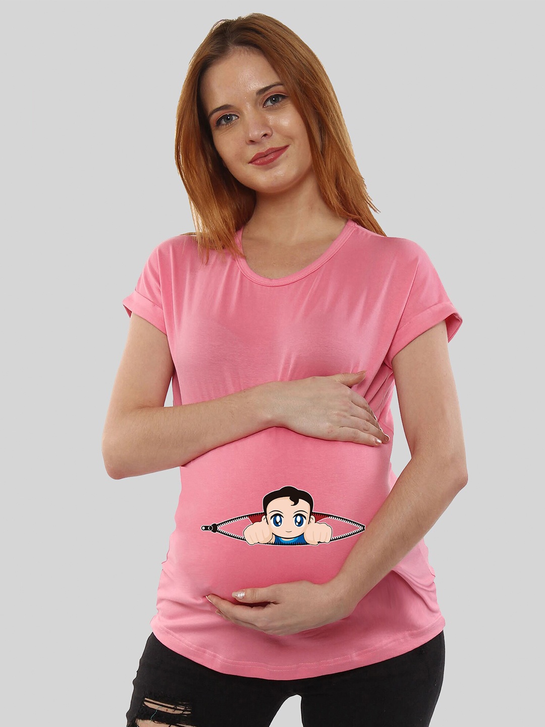 

SillyBoom Graphic Printed Dolman Sleeves Cotton Maternity T-Shirt, Pink