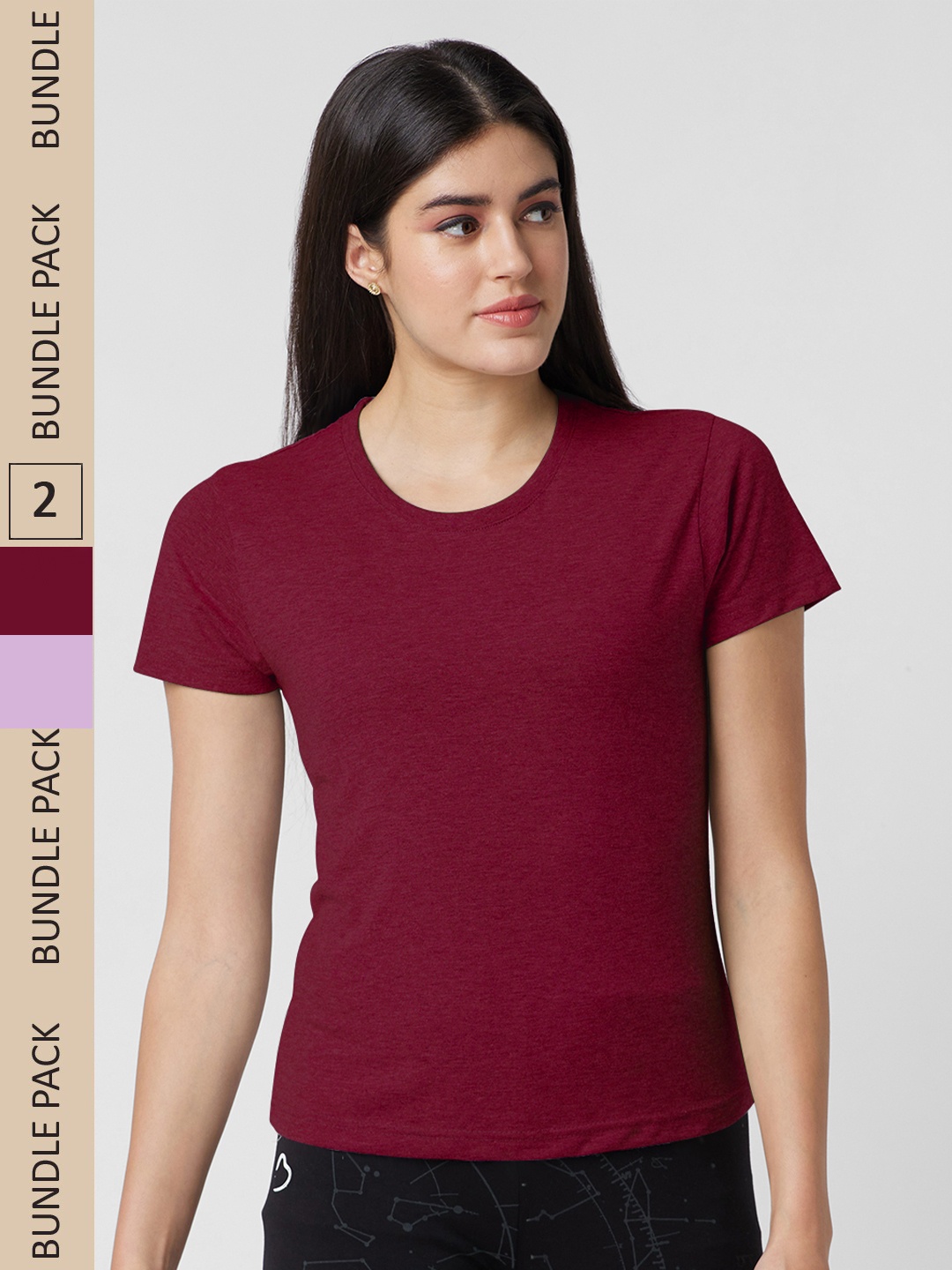 

NOIRA Pack Of 2 Round Neck Cotton T-shirt, Lavender