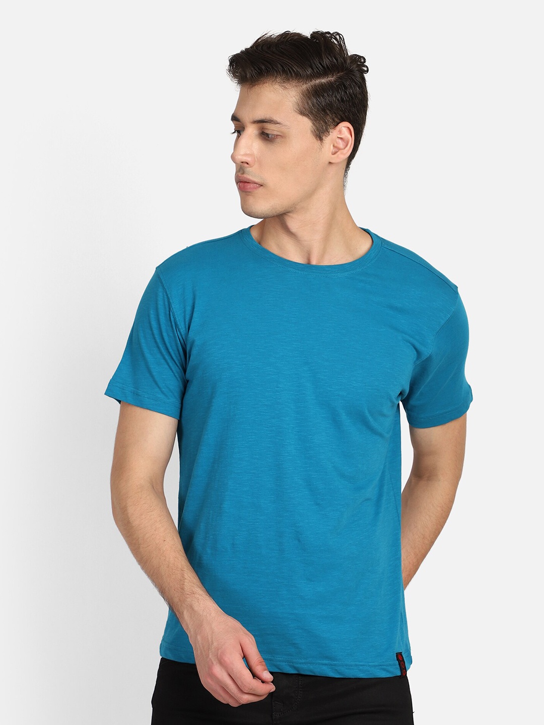 PUNK Round Neck Short Sleeve Cotton T-shirt, Blue