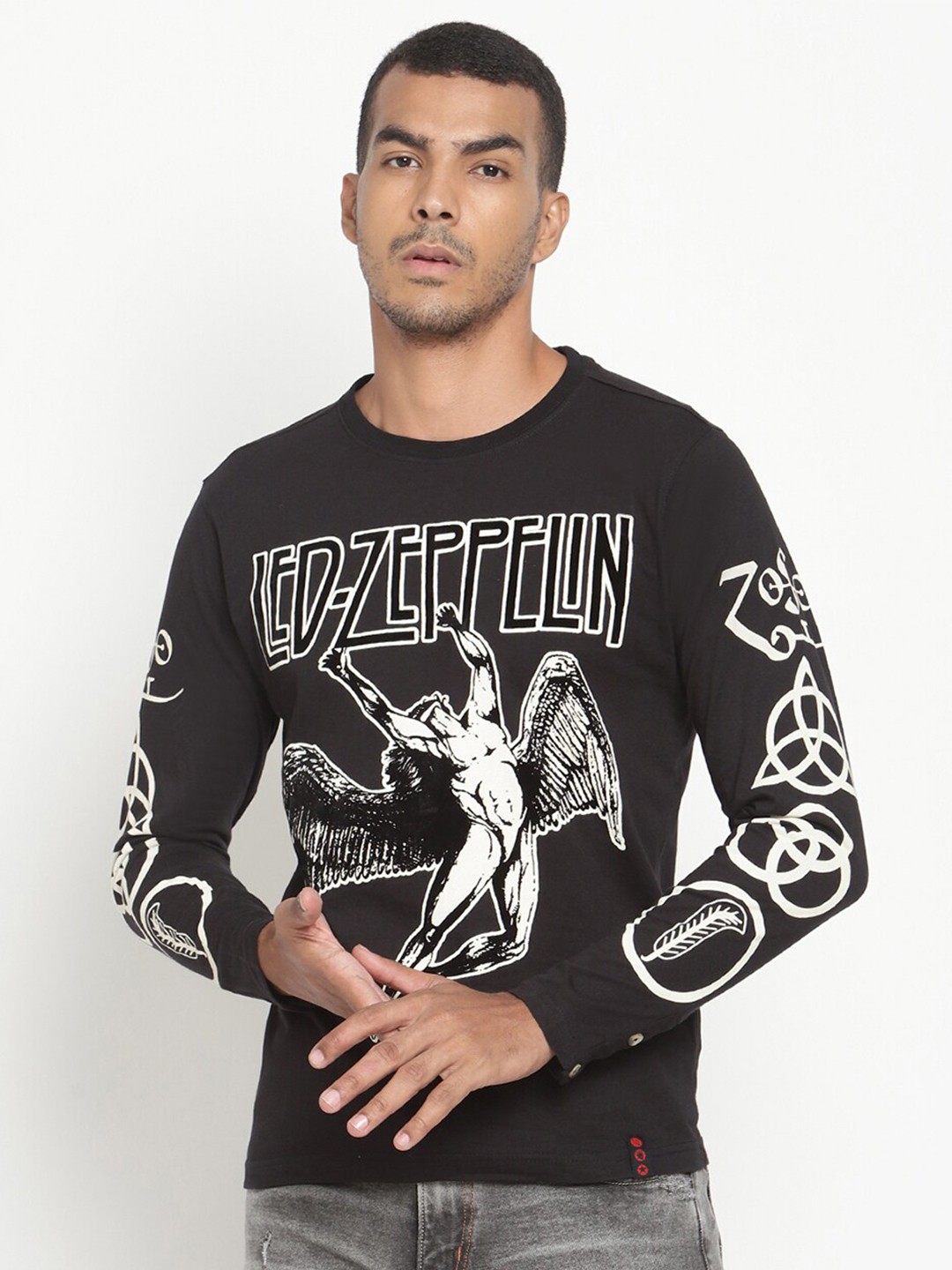 

PUNK Graphic Printed Long Sleeves Cotton T-shirt, Black