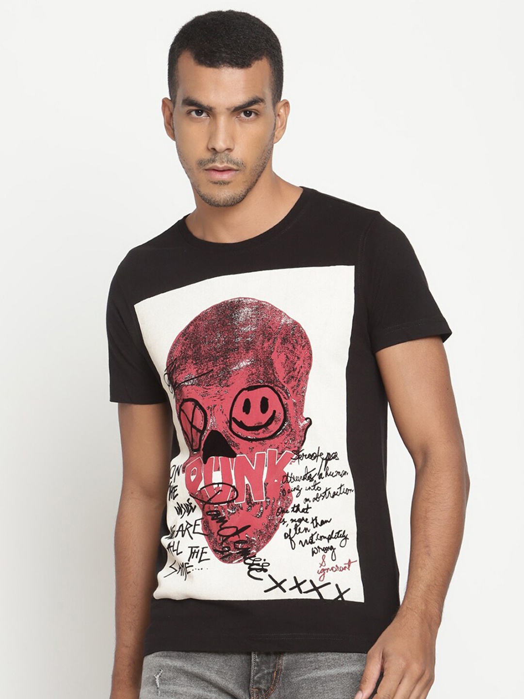 

PUNK Graphic Printed Cotton T-shirt, Black