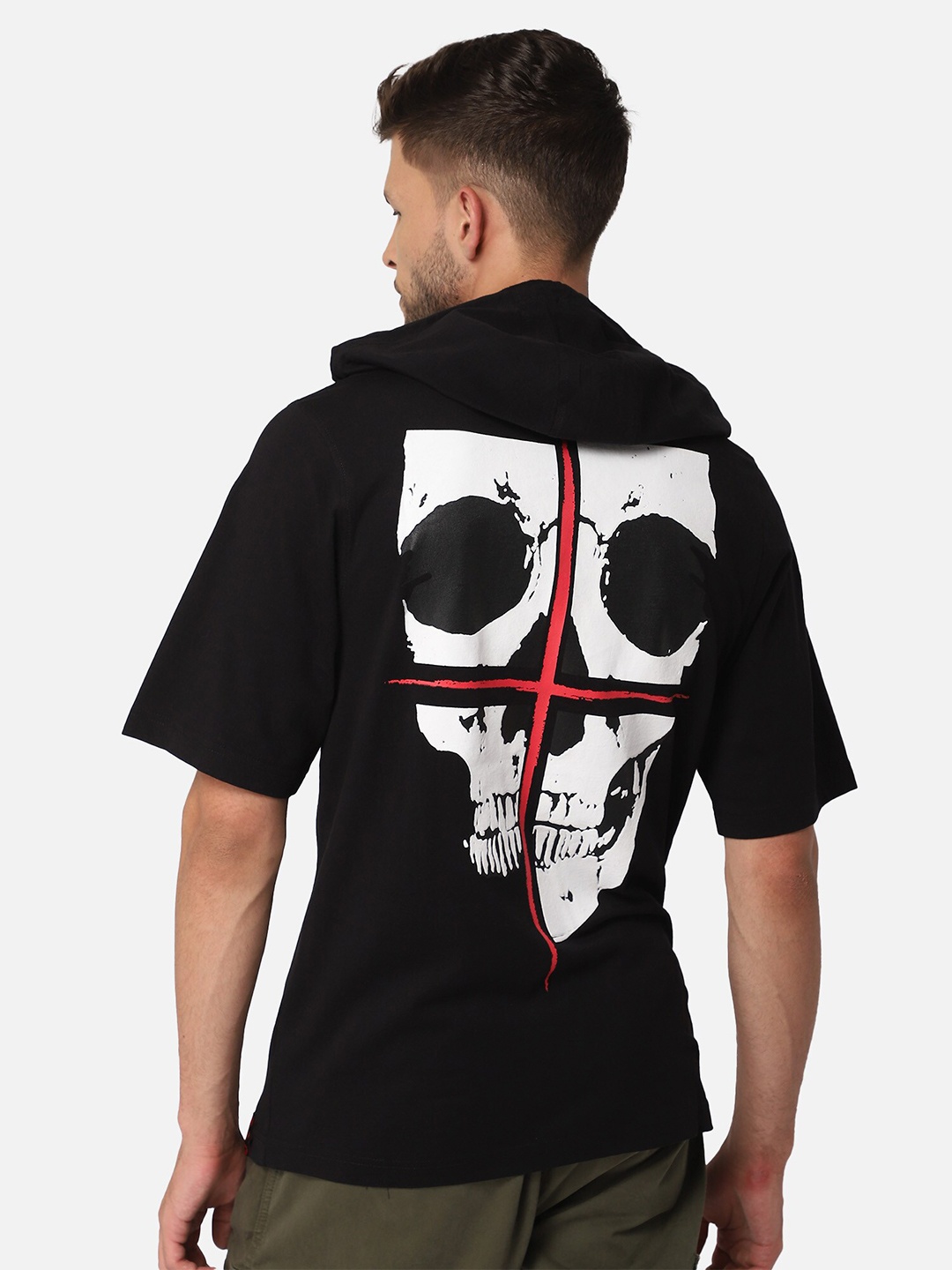 

PUNK Graphic Printed Round Neck Cotton T-shirt, Black