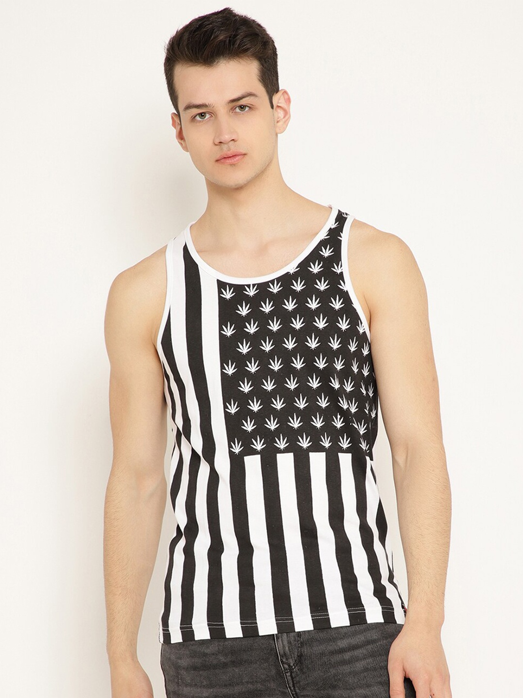 

PUNK Graphic Printed Sleeveless Cotton T-shirt, Black