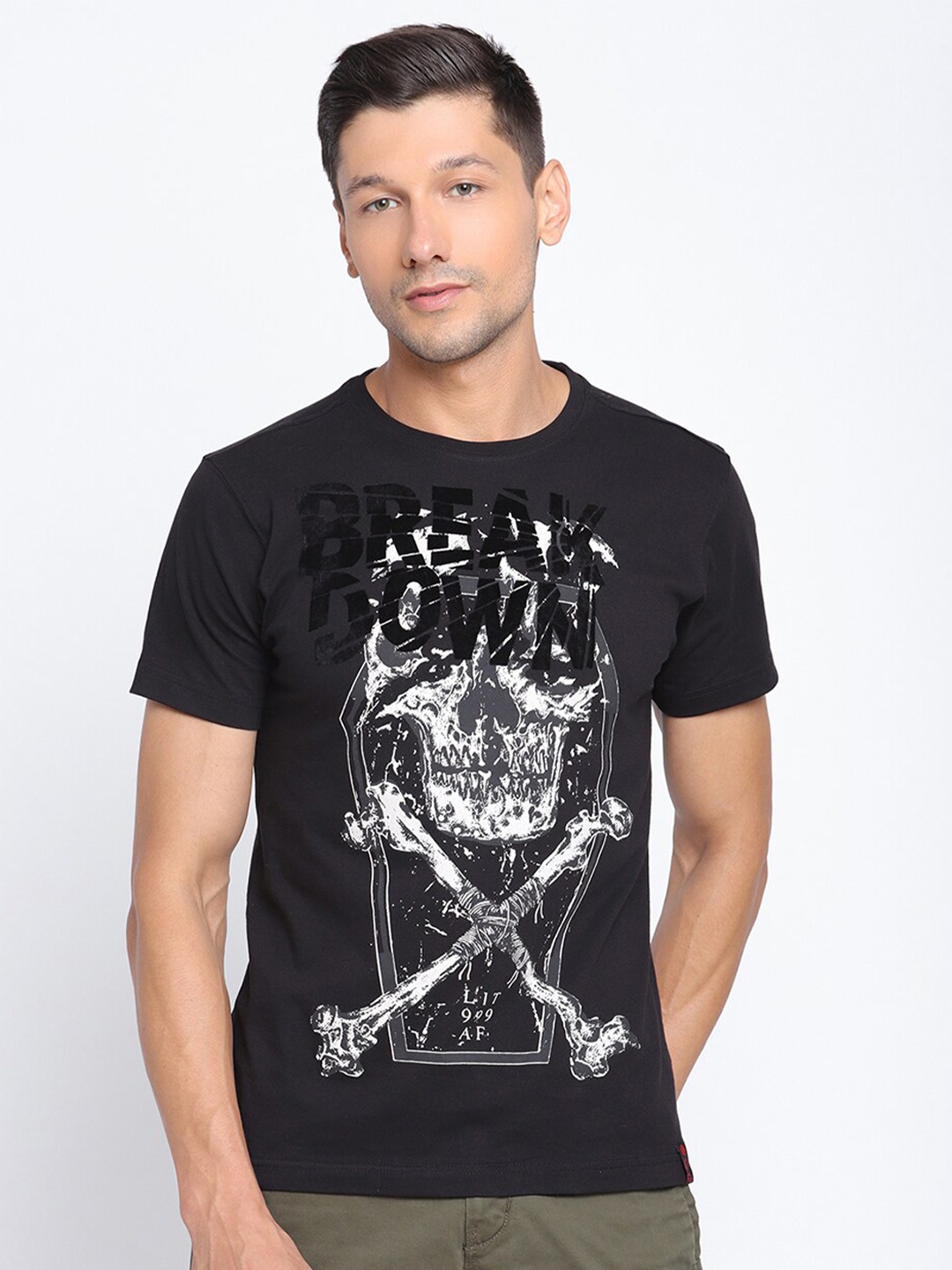 PUNK Graphic Printed Cotton T-shirt, Black
