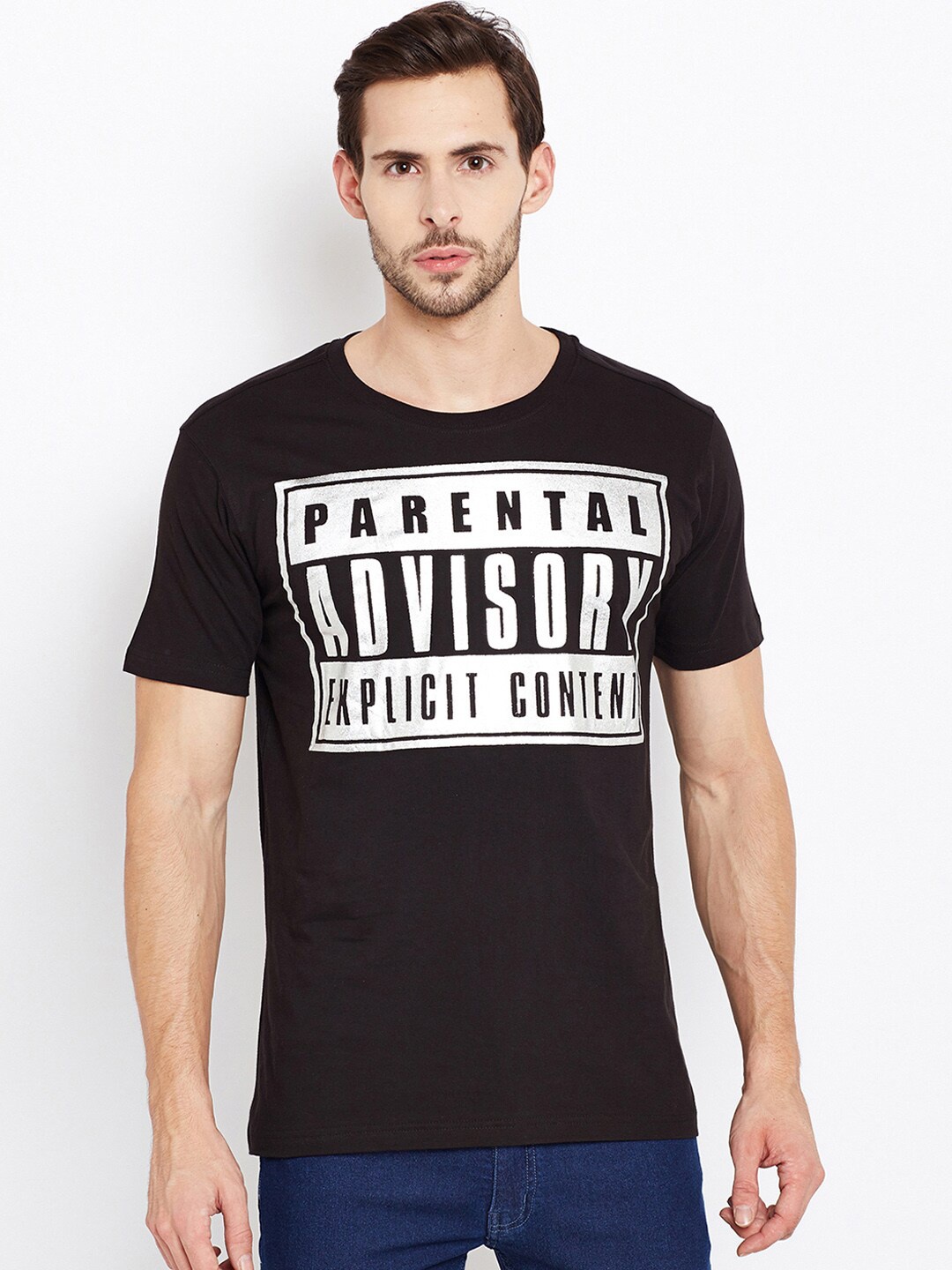 

PUNK Typography Printed Cotton T-shirt, Black