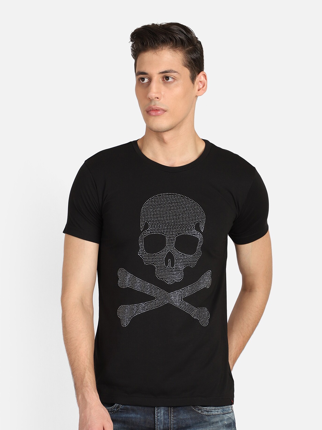 PUNK Graphic Printed Cotton T-shirt, Black