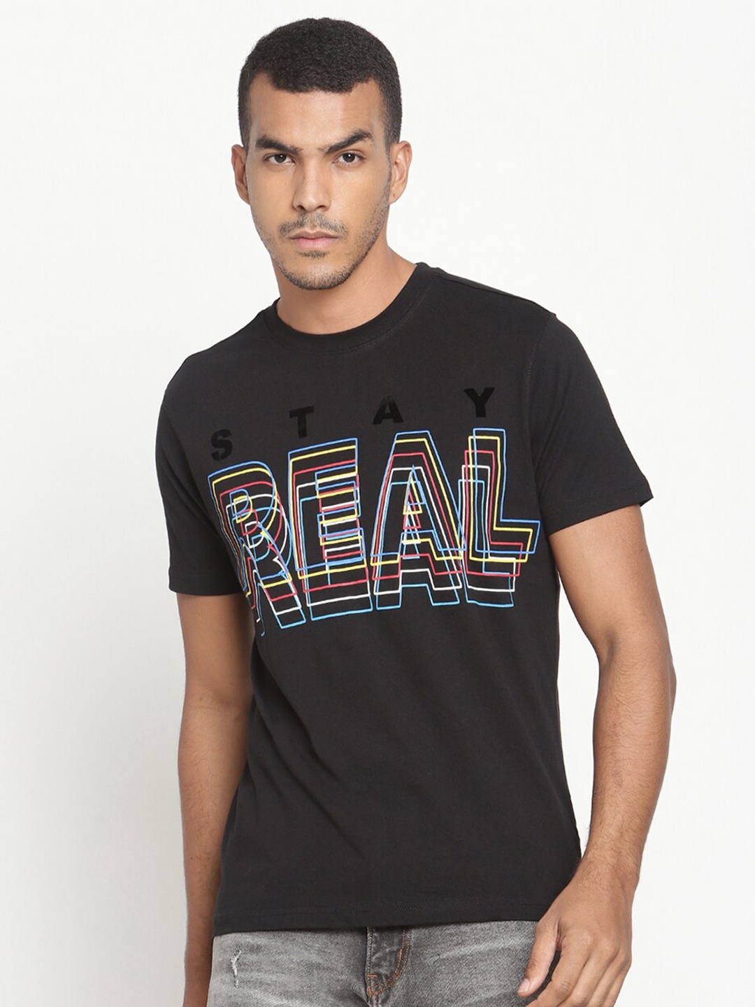 

PUNK Typography Printed Cotton T-shirt, Black