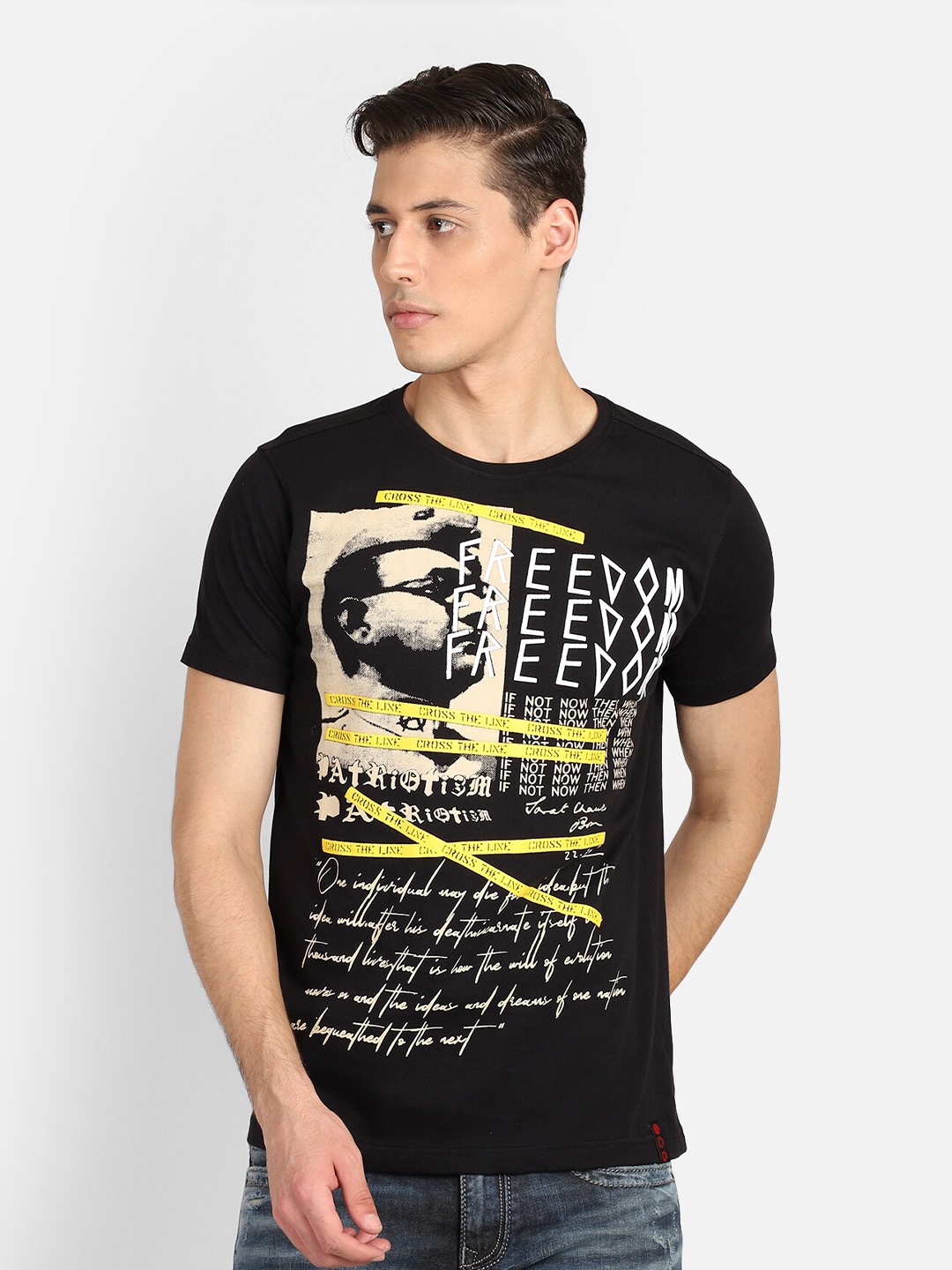 

PUNK Typography Printed Cotton T-shirt, Black