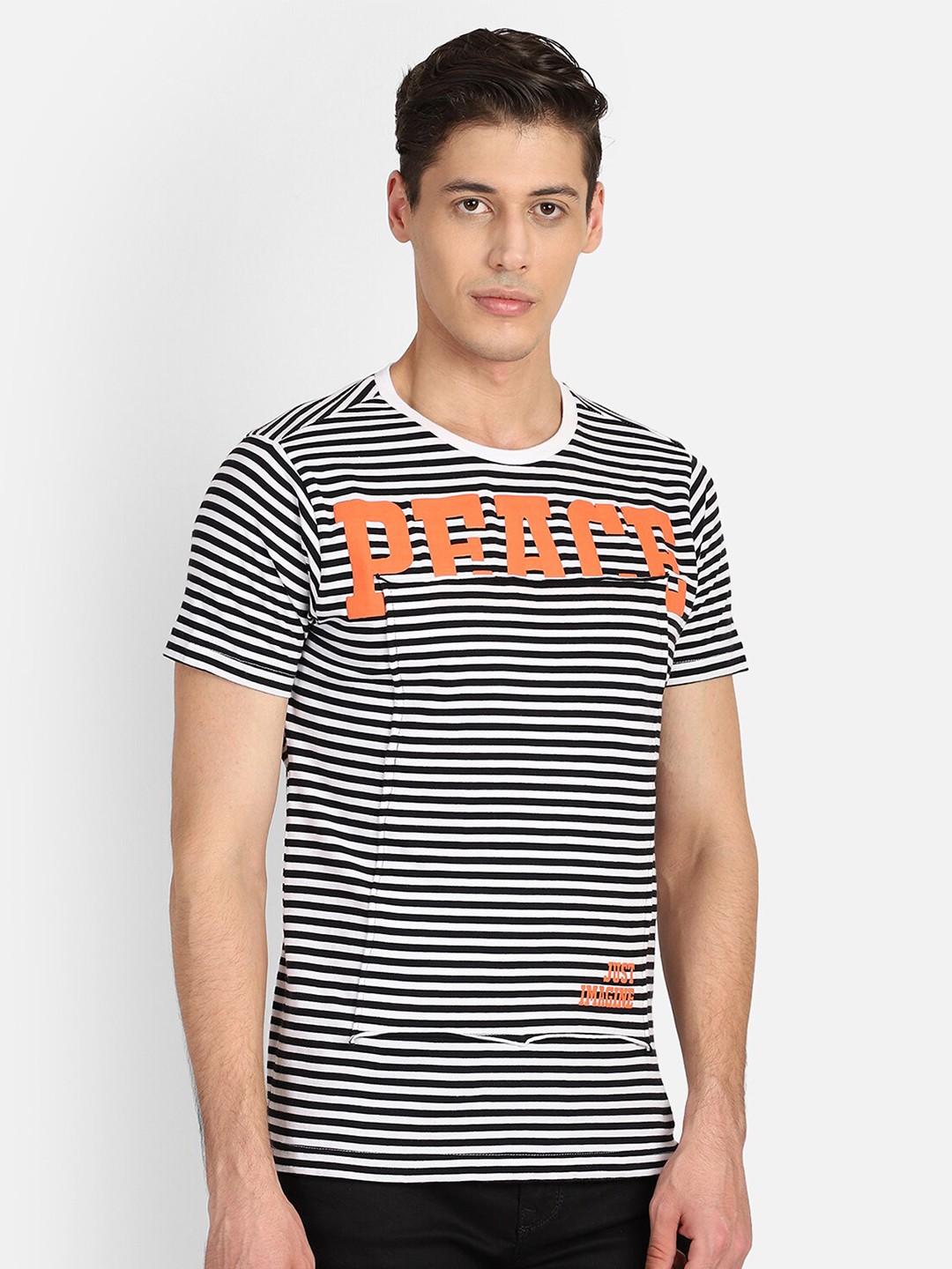 

PUNK Striped Typography Printed Cotton T-shirt, Black