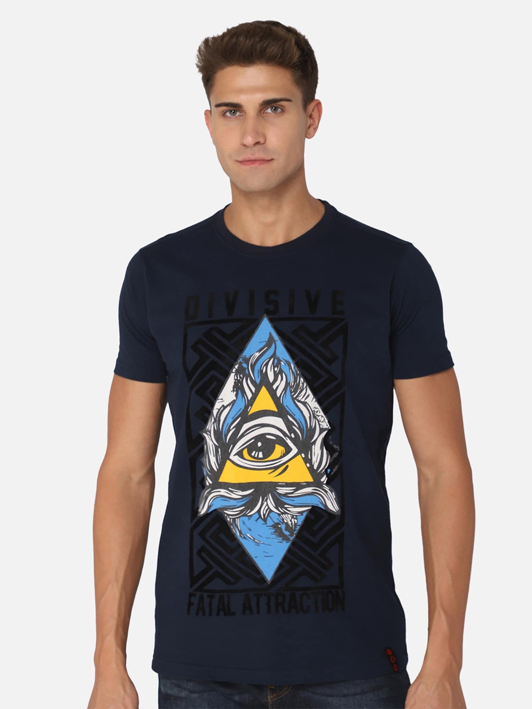 

PUNK Graphic Printed Short Sleeve Cotton T-shirt, Navy blue