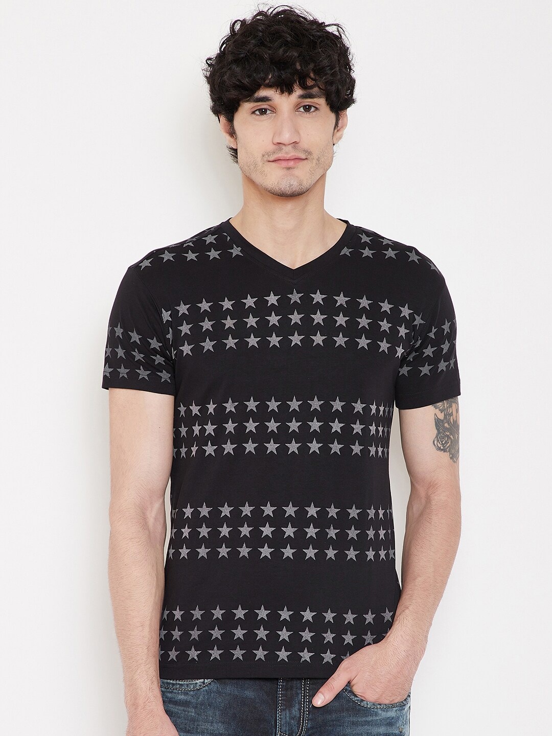 

PUNK Geometric Printed Cotton T-shirt, Black