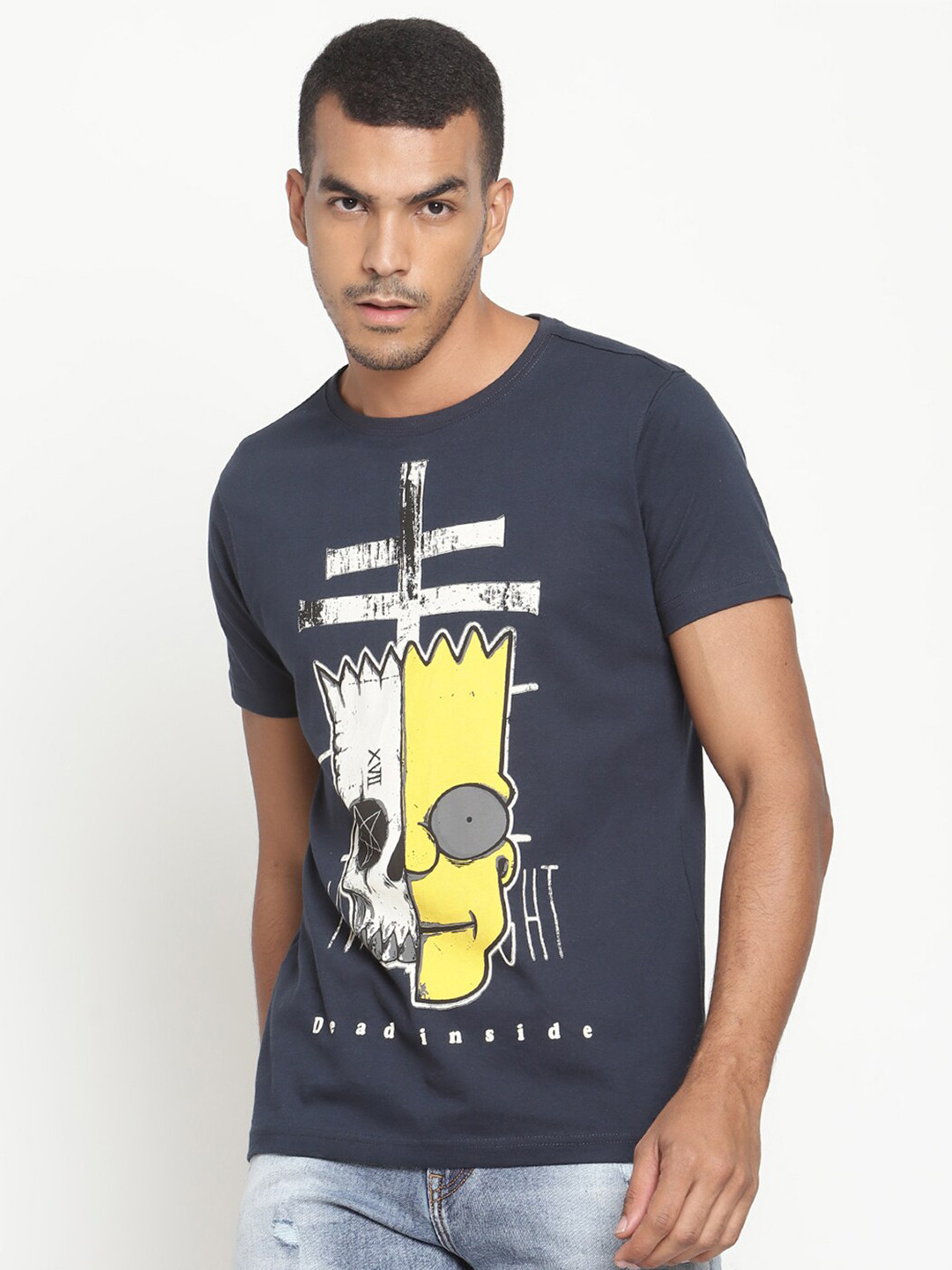

PUNK Printed Round Neck Cotton T-shirt, Navy blue
