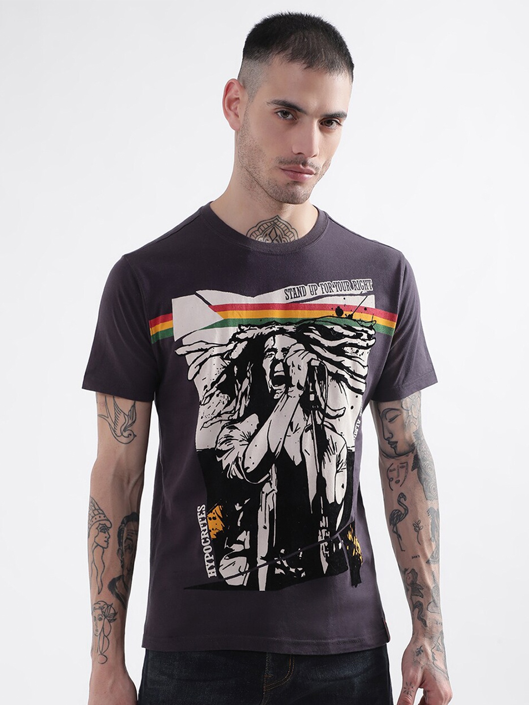 

PUNK Graphic Printed Cotton T-shirt, Charcoal