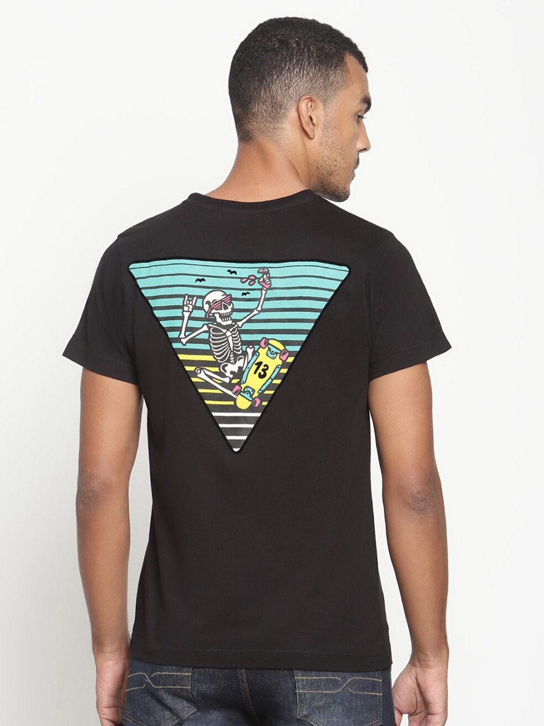 PUNK Printed Round Neck Cotton T-shirt, Black