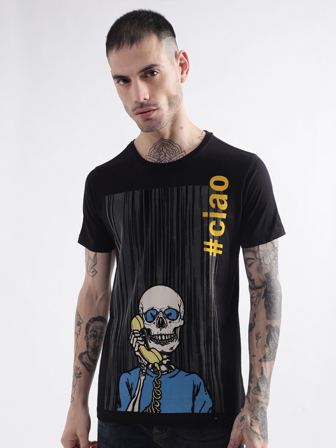 

PUNK Graphic Printed Cotton T-shirt, Black