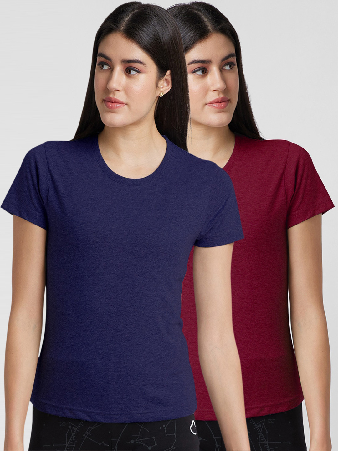 

NOIRA Pack Of 2 Round Neck Cotton T-shirt, Maroon