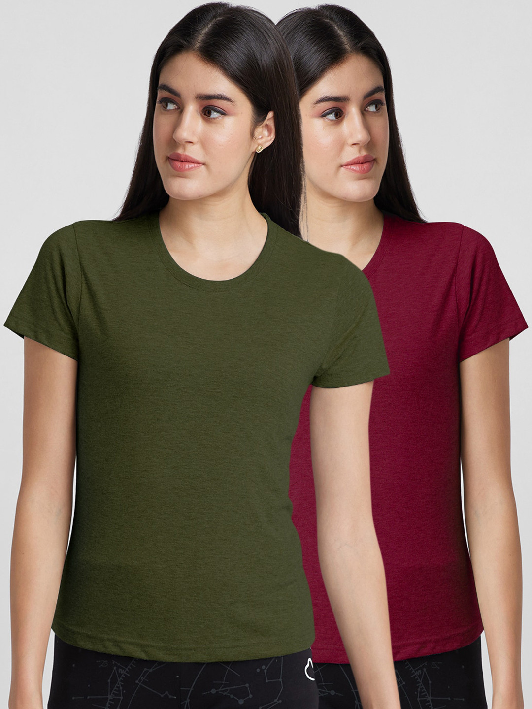 

NOIRA Pack Of 2 Cotton T-shirt, Maroon