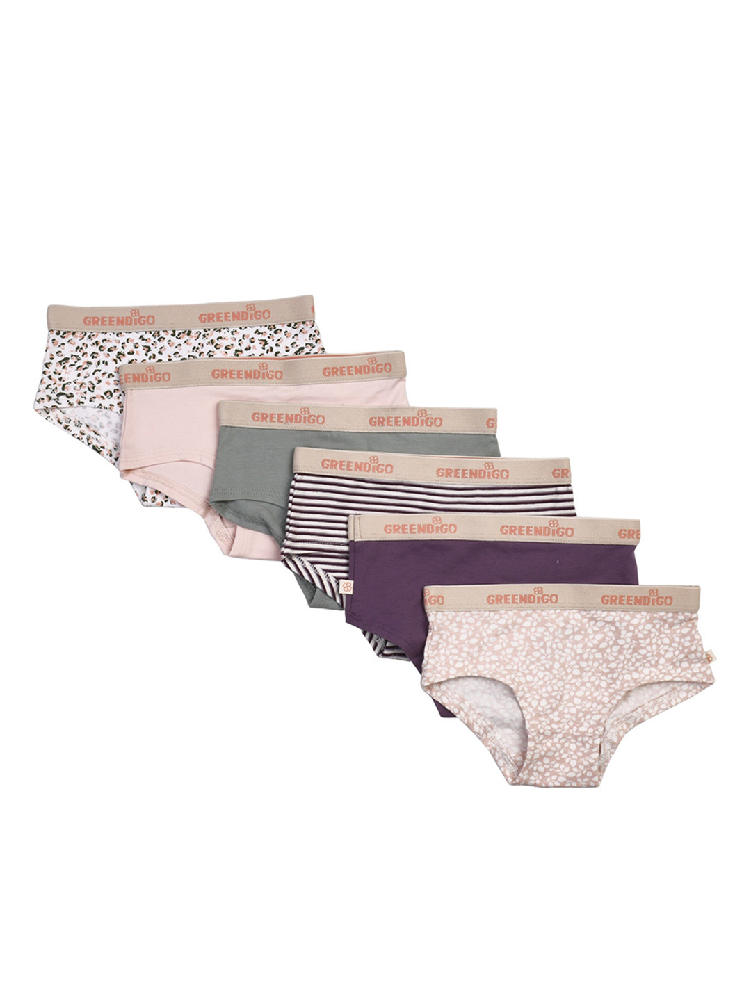 

GREENDIGO Girls Pack Of 6 Organic Cotton Hipster Briefs, Pink