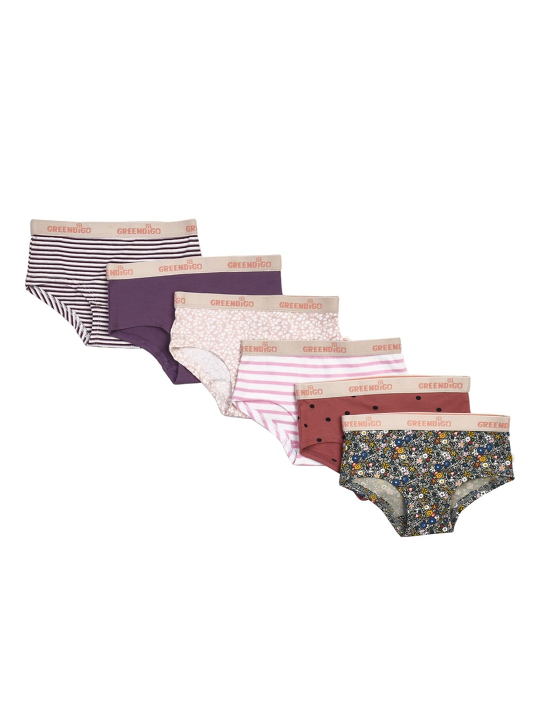 

GREENDIGO Girls Pack Of 6 Printed Hipster Briefs, Pink