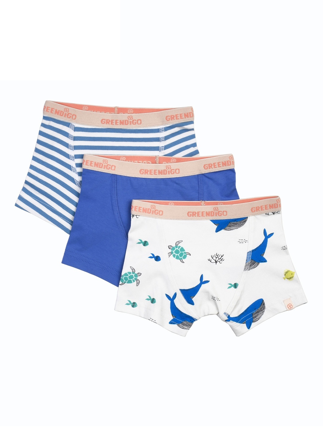 

GREENDIGO Boys Pack Of 3 Printed Pure Cotton Boxers Briefs, Blue