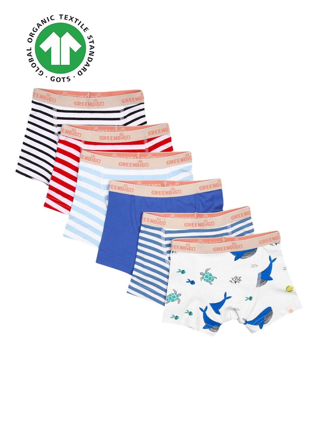 

GREENDIGO Boys Pack Of 6 Organic Cotton Boy Shorts Briefs, Red
