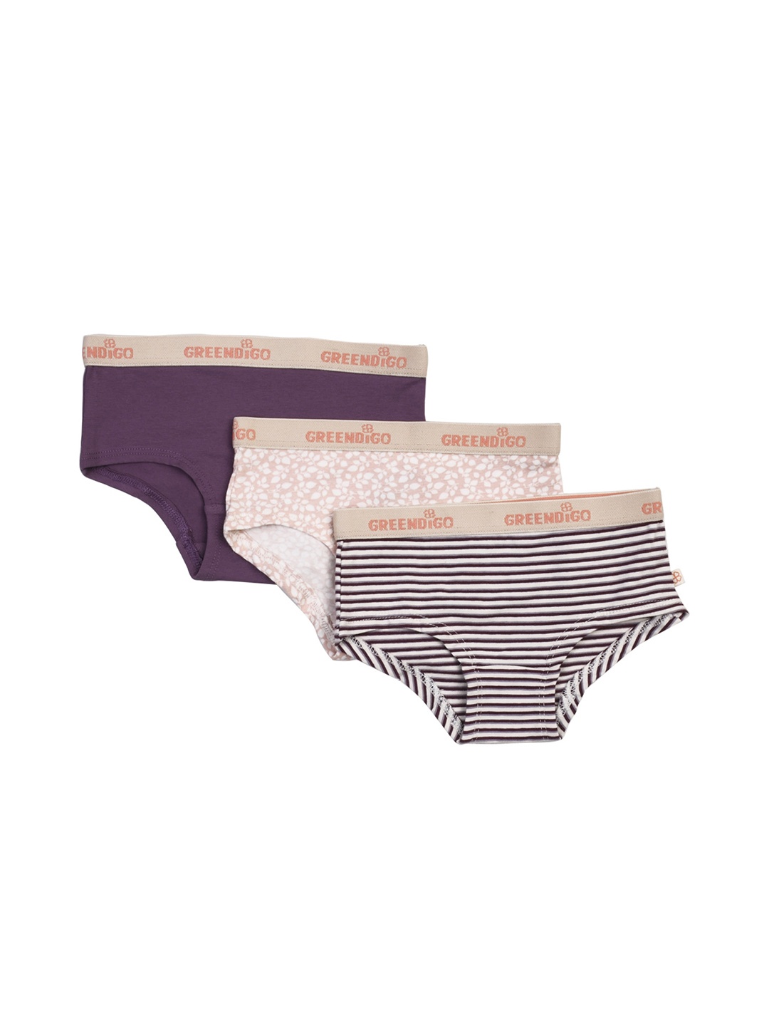 

GREENDIGO Girls Pack Of 3 Organic Cotton Hipster Briefs, Purple