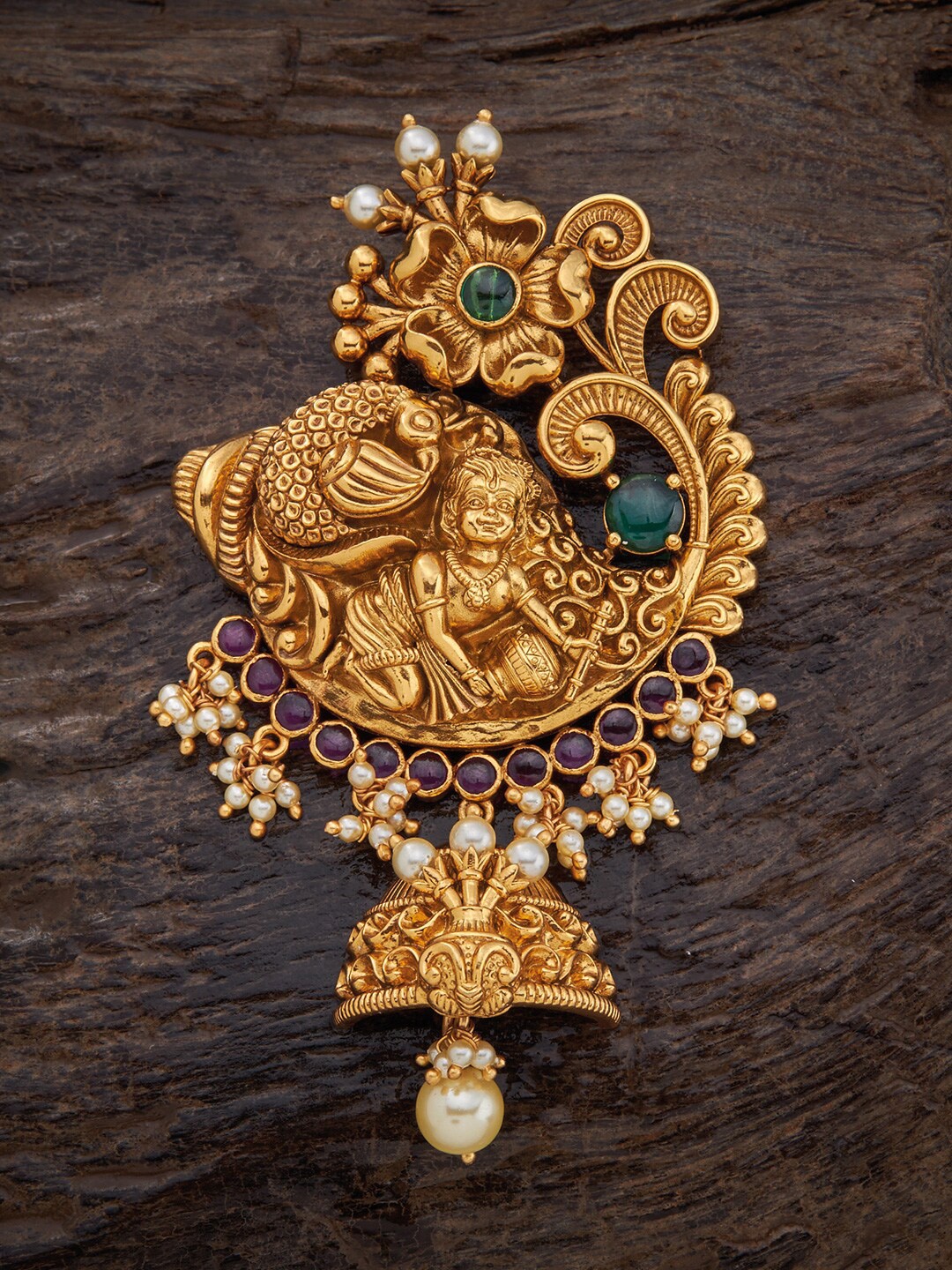 

Kushal's Fashion Jewellery Gold-Plated Stone-Studded & Beaded Pendant, Red