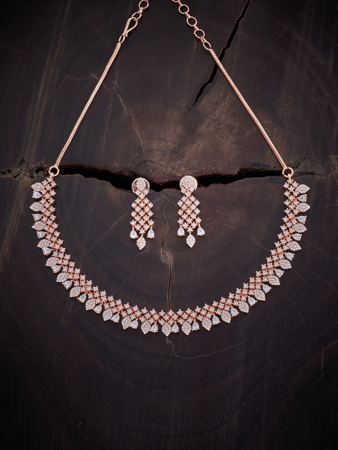 

Kushal's Fashion Jewellery Rose Gold-Plated CZ Stone-Studded Jewellery Set
