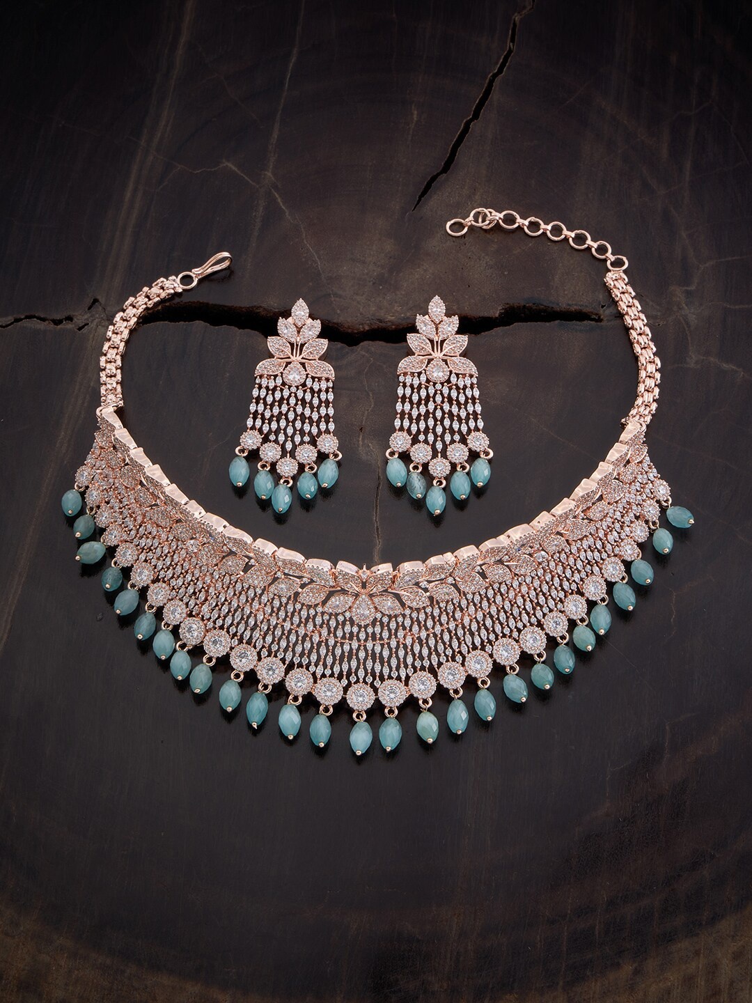 

Kushal's Fashion Jewellery Rose Gold-Plated CZ Studded Jewellery Set