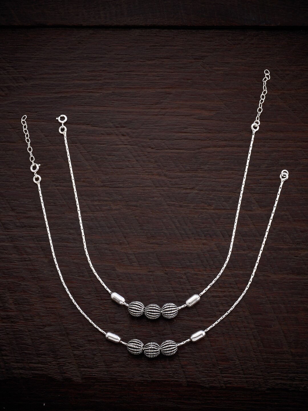 

Kushal's Fashion Jewellery Set Of 2 Oxidised Rhodium-Plated Beaded Anklet, Silver