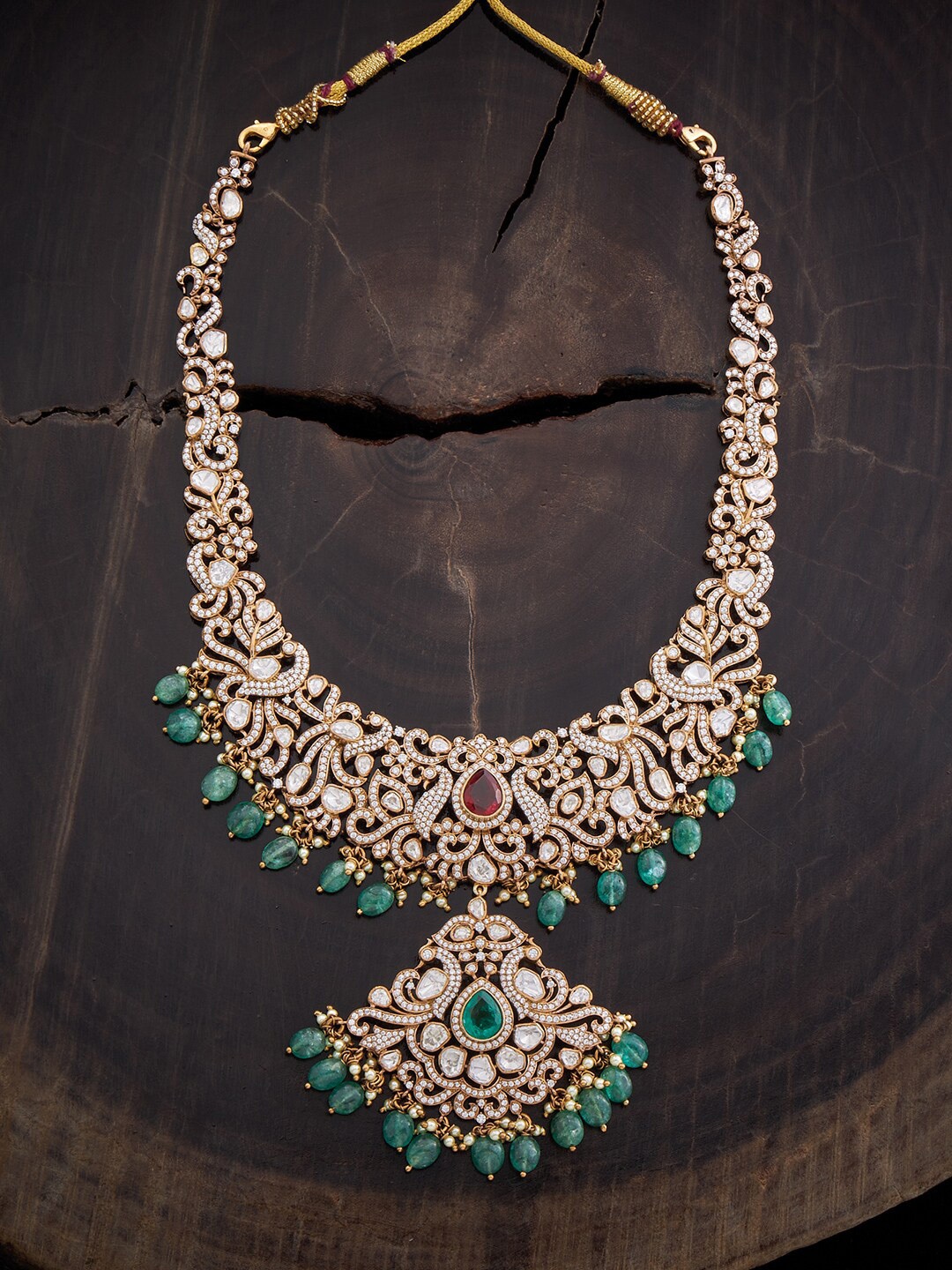 

Kushal's Fashion Jewellery 92.5 Pure Silver Gold-Plated Necklace, Red