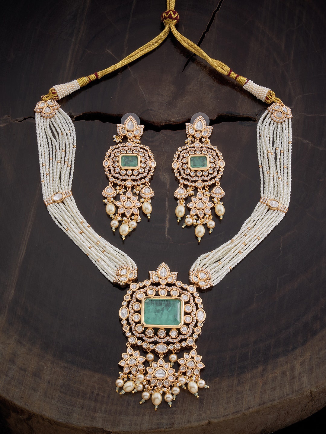 

Kushal's Fashion Jewellery Kundan Necklace & Earring Set, White
