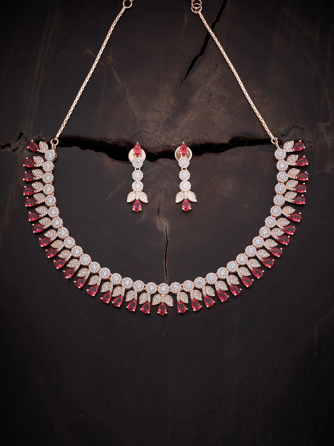 

Kushal's Fashion Jewellery Rose Gold-Plated CZ-Studded Jewellery Set