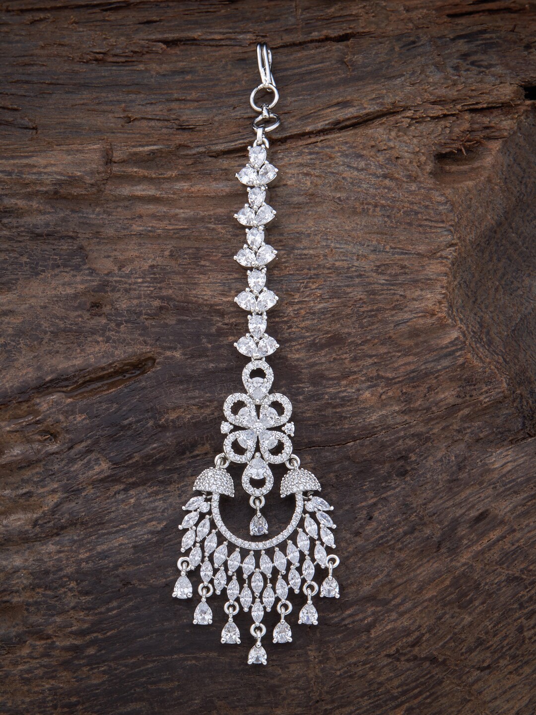 

Kushal's Fashion Jewellery Rhodium-Plated AD Studded Maang Tikka, White