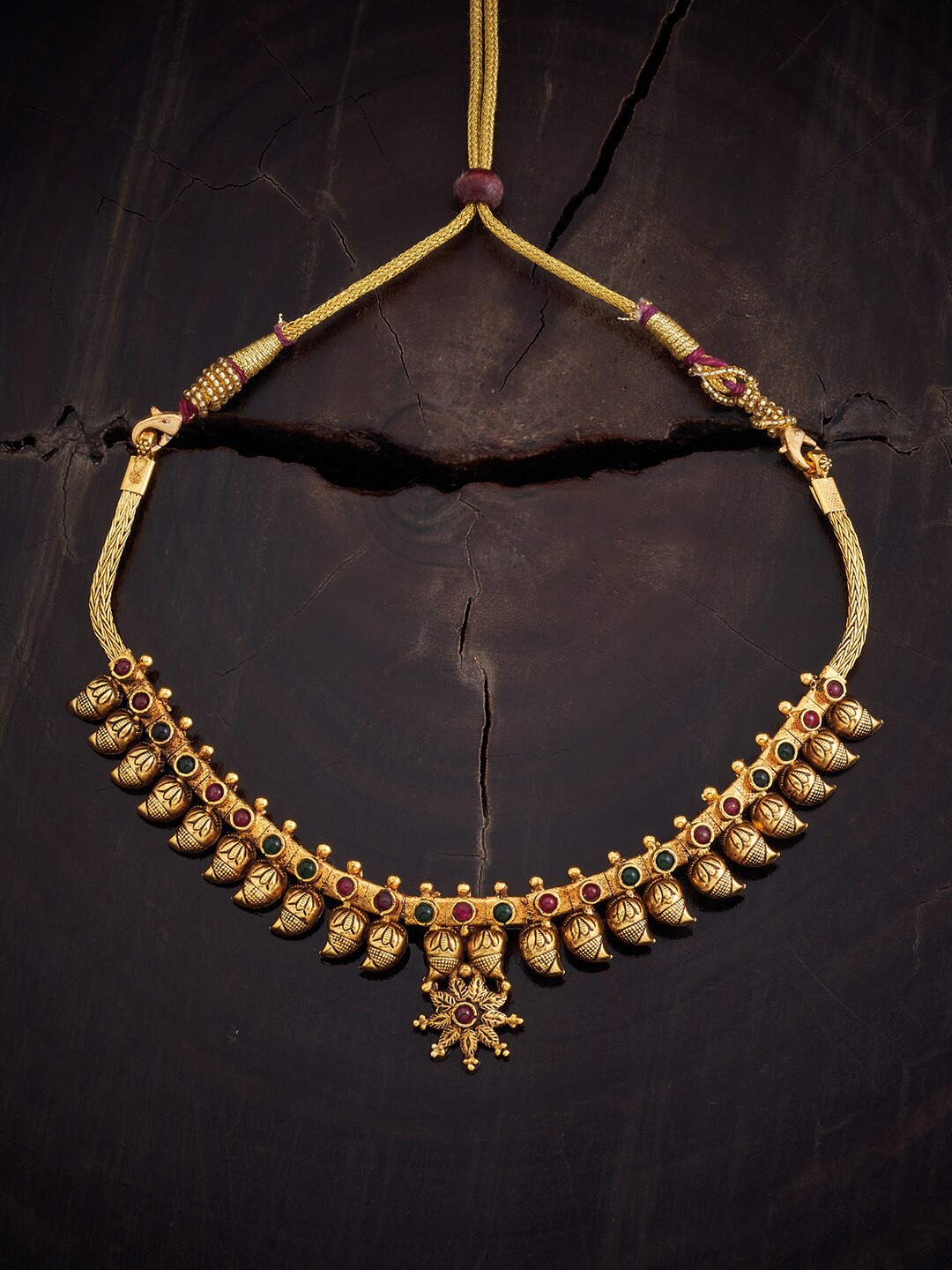 

Kushal's Fashion Jewellery 92.5 Pure Silver Polish Temple Necklace, Gold