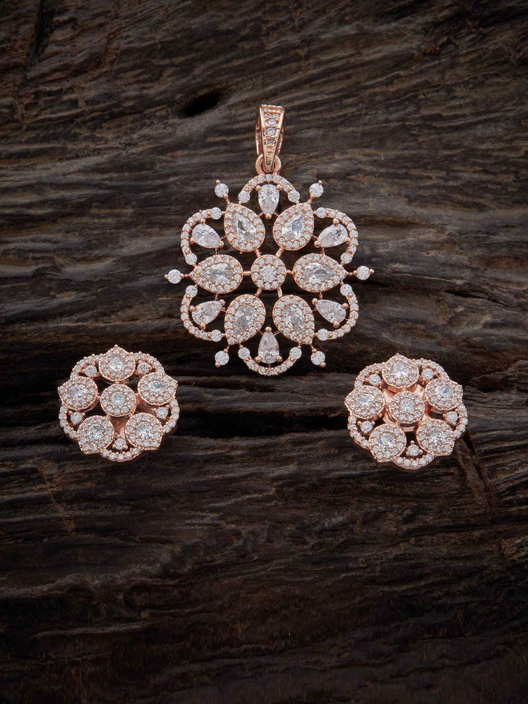 

Kushal's Fashion Jewellery Rose-Gold Plated Pendant With Earrings, White