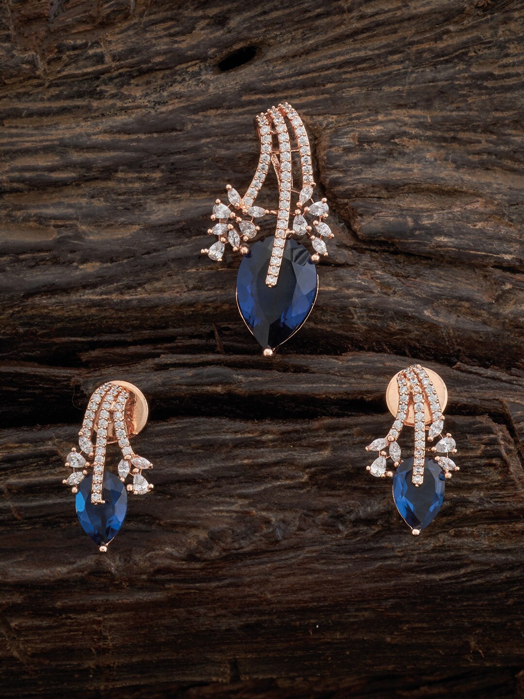 

Kushal's Fashion Jewellery Rose Gold Plated Pendant With Earrings, Blue