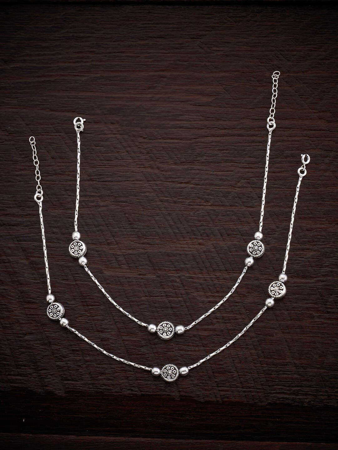 

Kushal's Fashion Jewellery Set Of 2 92.5 Sterling Silver Rhodium-Plated Oxidized Anklet