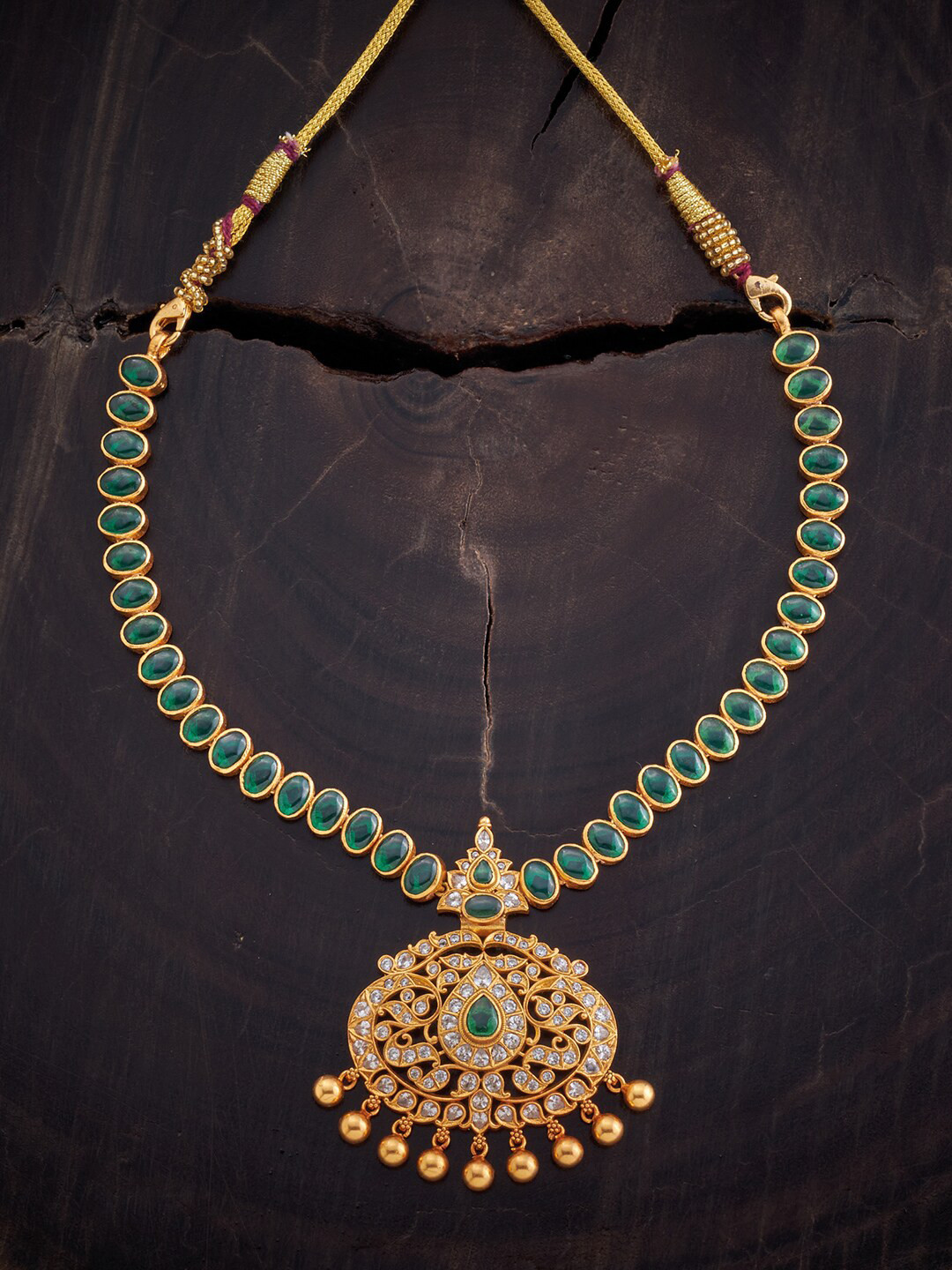 

Kushal's Fashion Jewellery 92.5 Pure Silver Stone Studded & Beaded Temple Jewellery Set, Green