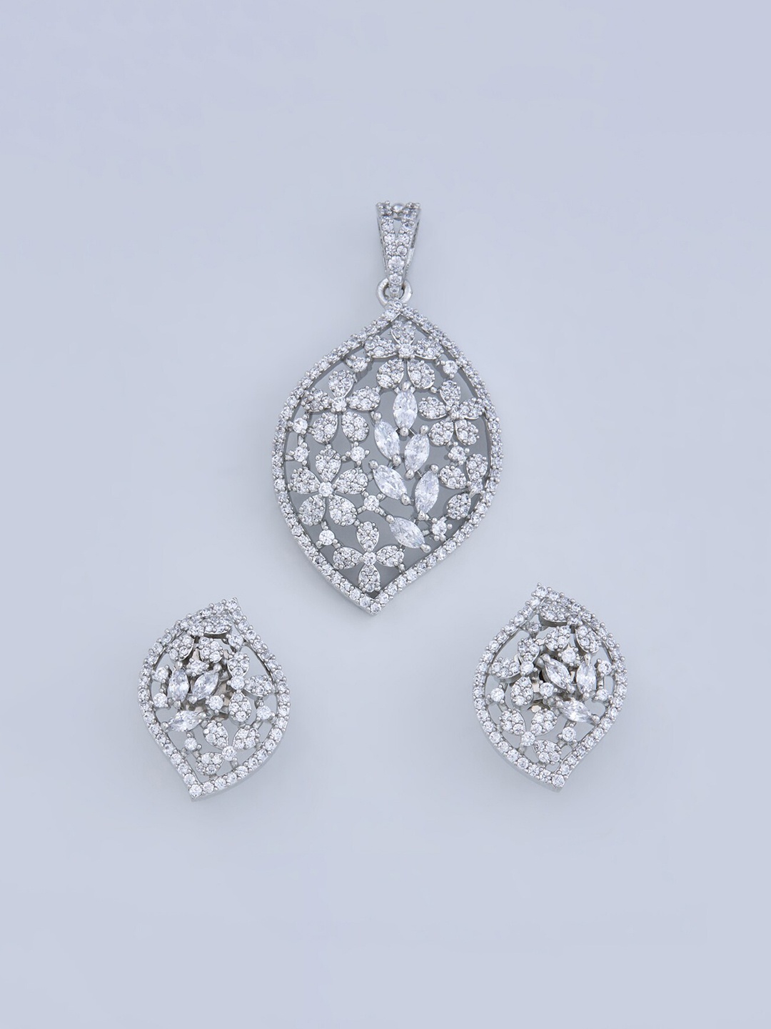 

Kushal's Fashion Jewellery Rhodium Plated Pendant With Earrings, White
