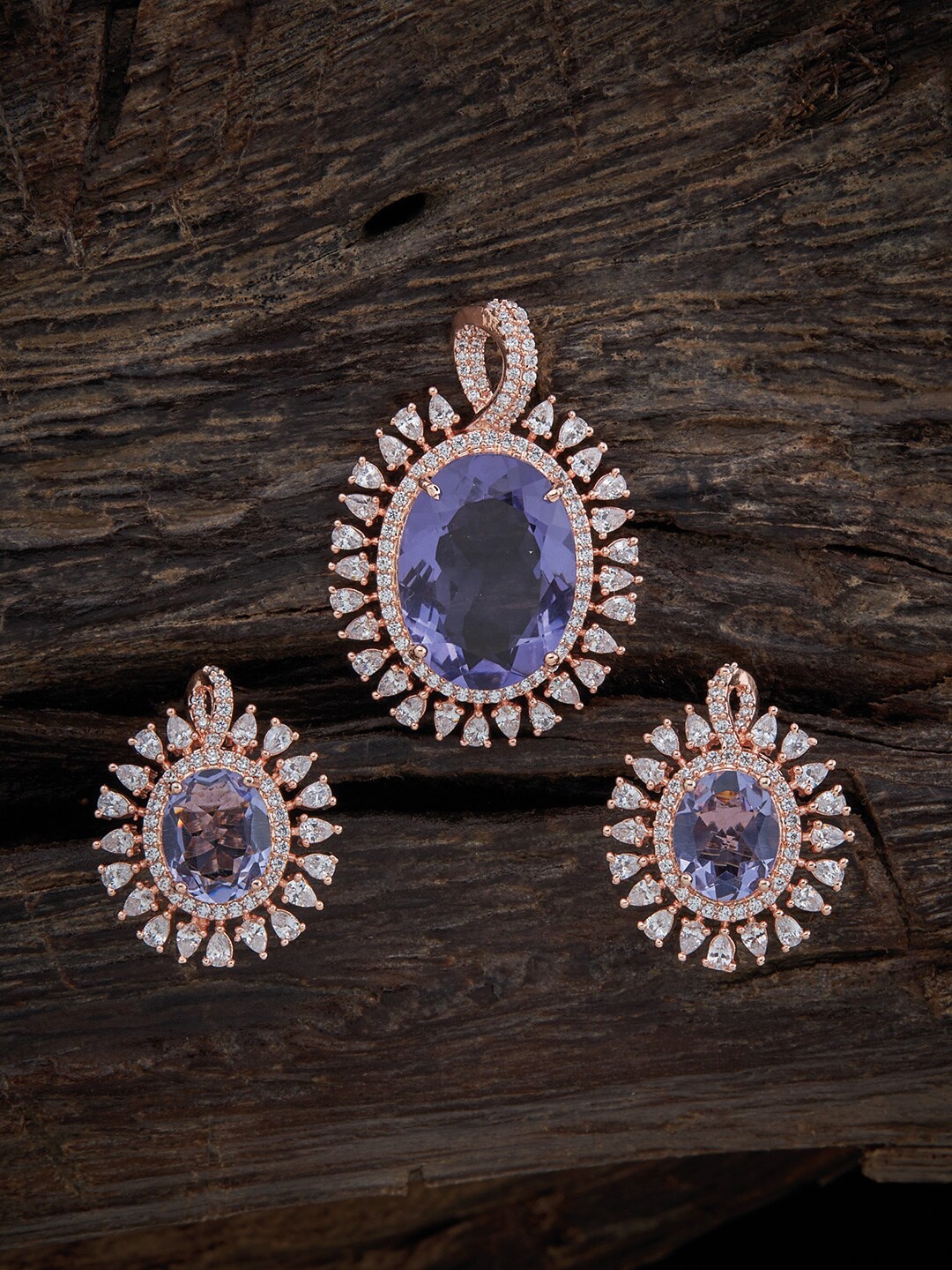 

Kushal's Fashion Jewellery Rose Gold Plated Pendant With Earrings, Lavender