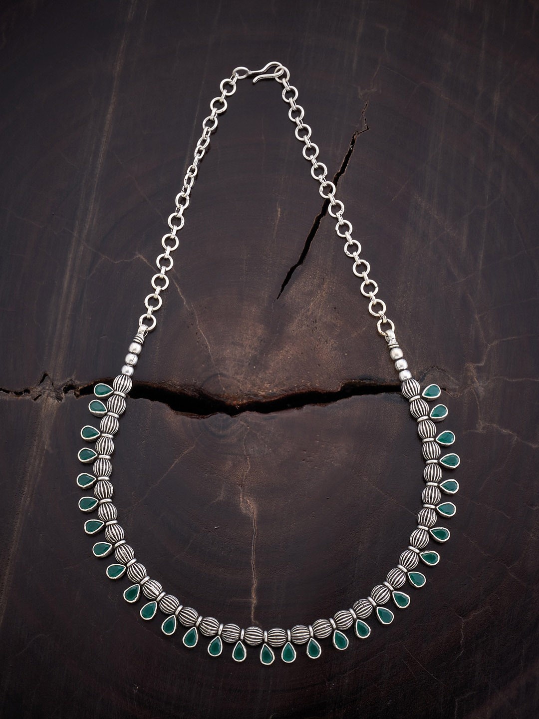 

Kushal's Fashion Jewellery 92.5 Silver Rhodium-Plated Oxidised Necklace, Green