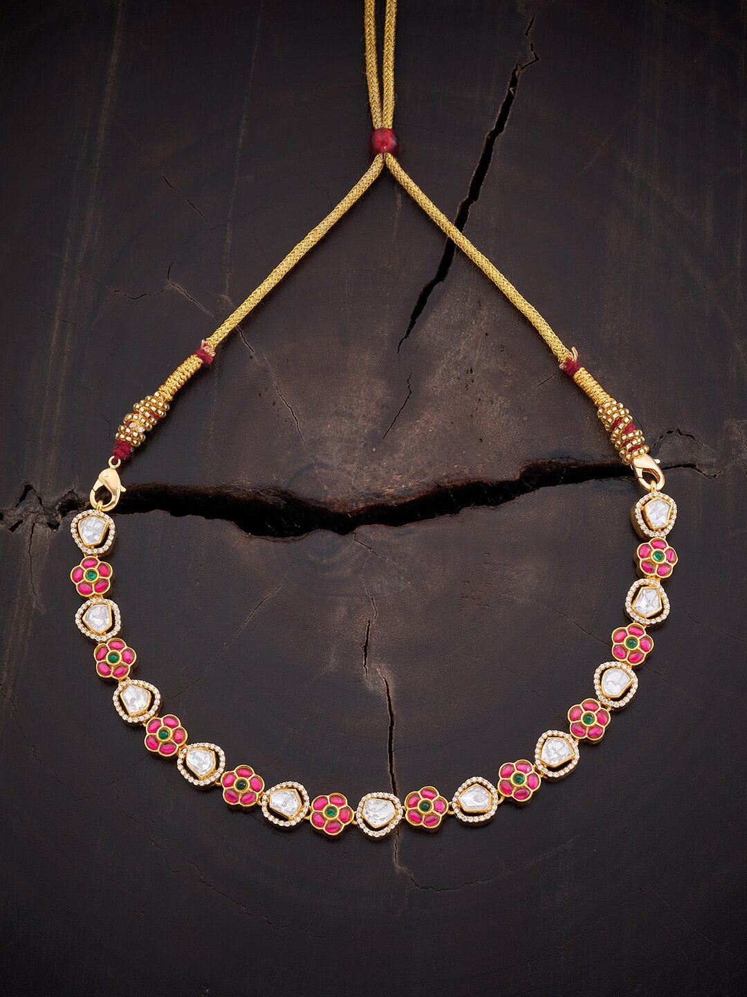 

Kushal's Fashion Jewellery Gold-Plated Kundan-Studded Necklace, Pink