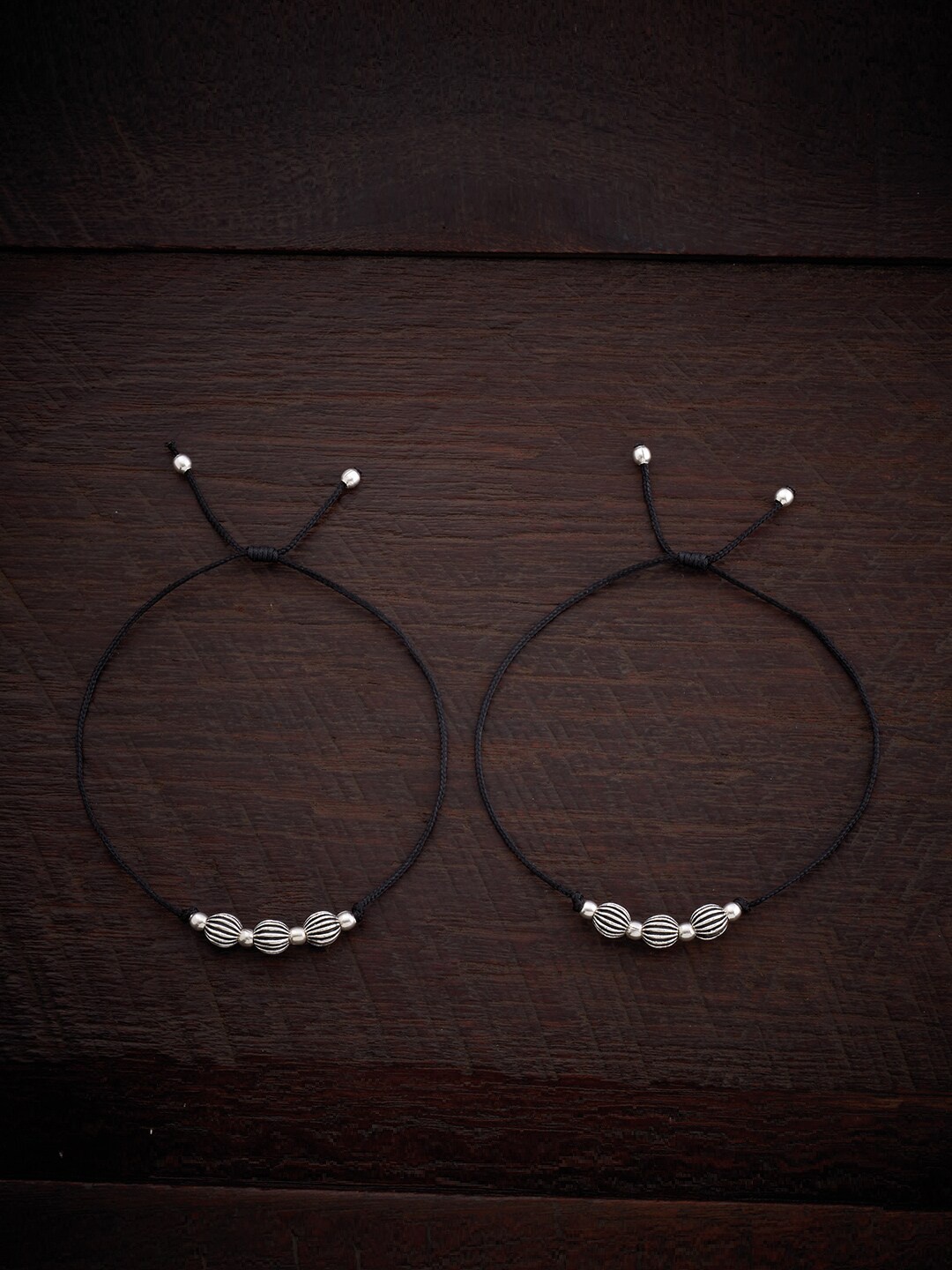 

Kushal's Fashion Jewellery Set Of 2 92.5 Pure Silver Rhodium-Plated Oxidized Anklet