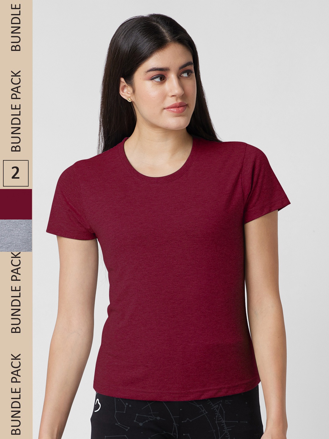 

NOIRA Pack of 2 Round Neck Cotton T-shirts, Maroon