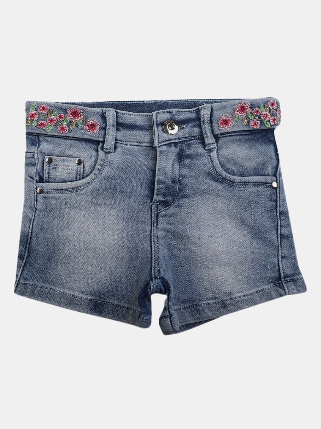 

V-Mart Girls Self Design Poly Cotton Shorts, Blue