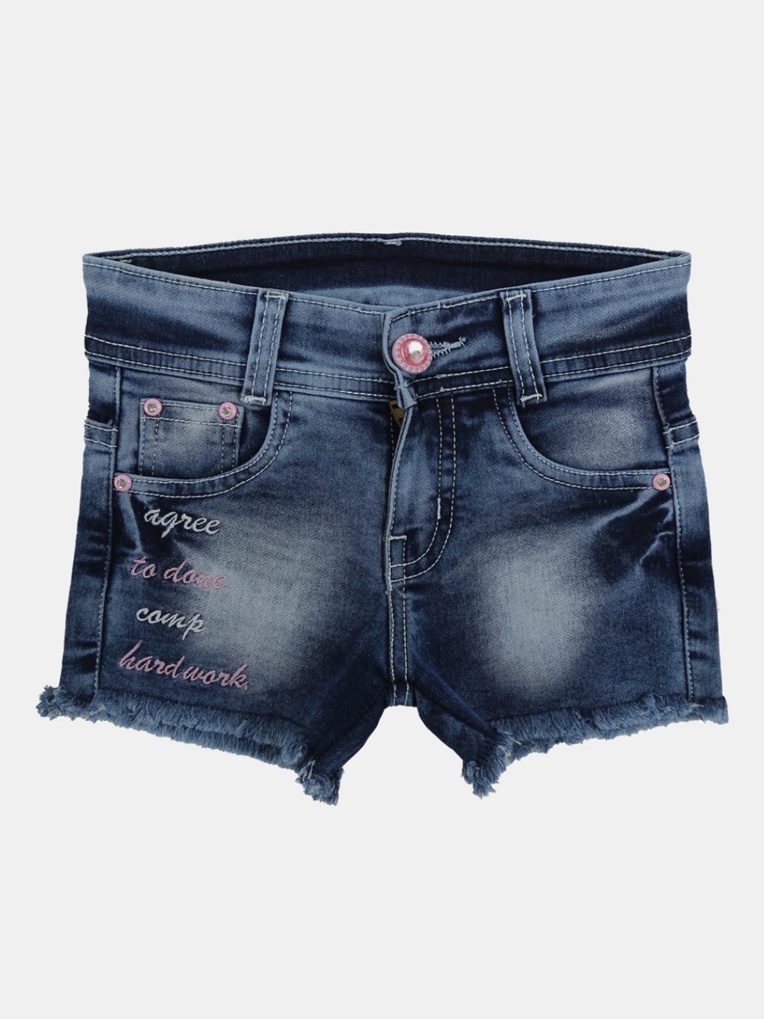 

V-Mart Girls Washed Mid-Rise Cotton Denim Shorts, Blue