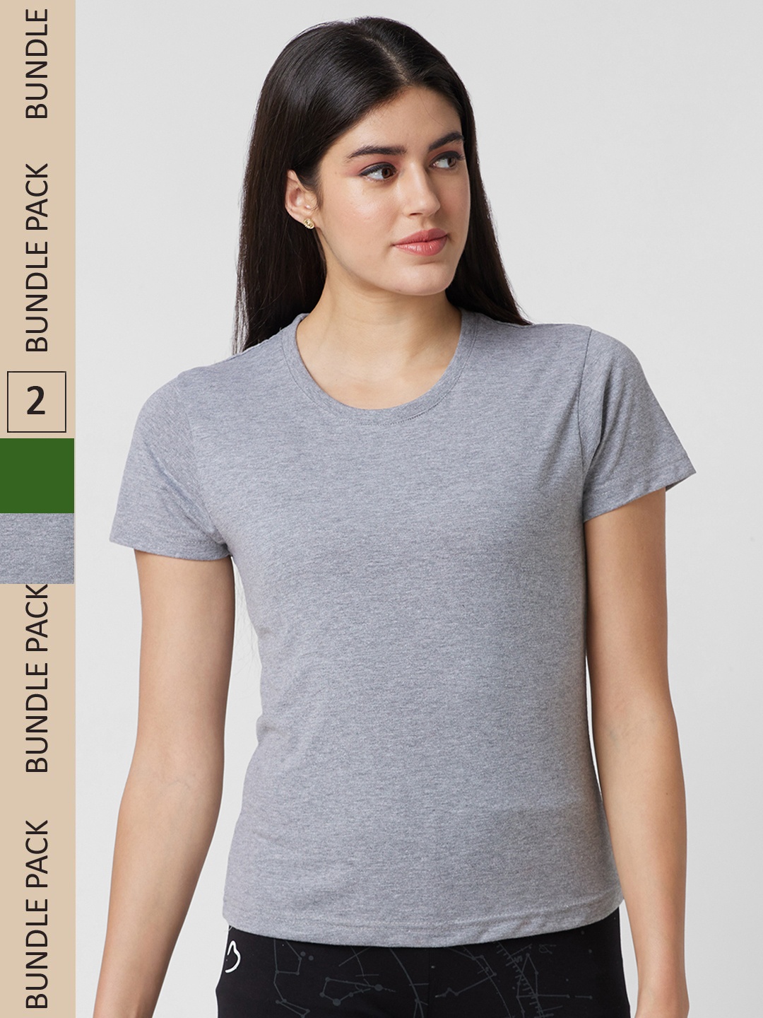 

NOIRA Pack of 2 Round Neck Cotton T-shirts, Grey